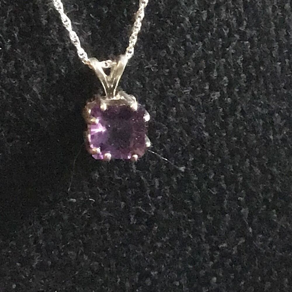 Necklace, Purple Amethyst Pendant, 18”, NEW, Handmade, Sterling Silver